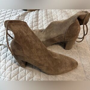 Tan Suede Heeled Ankle Boots with Block Heel